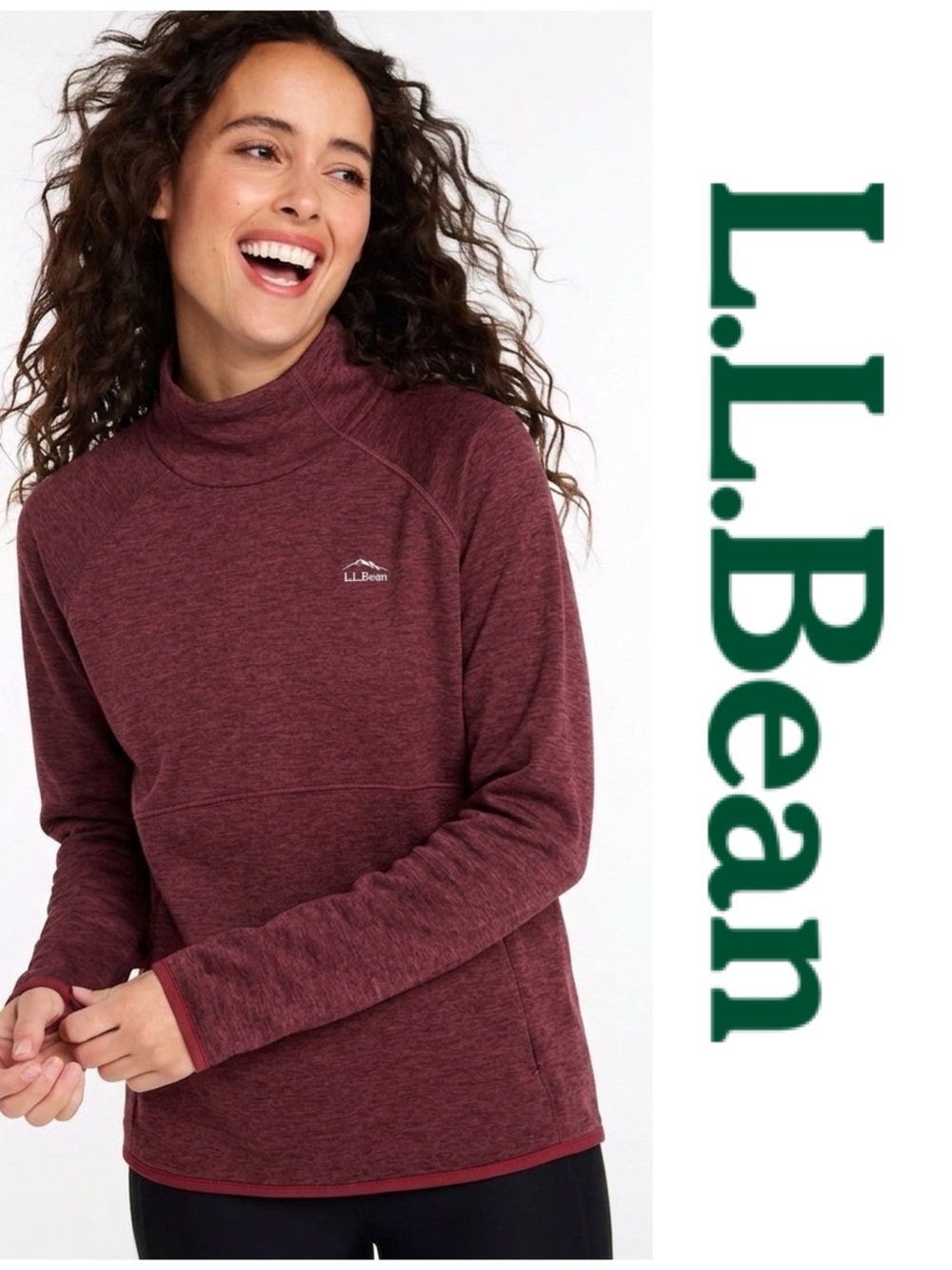 L.L. Bean Adventure Grid Fleece Turtleneck Stretchy Red Pullover Outdoor Women M